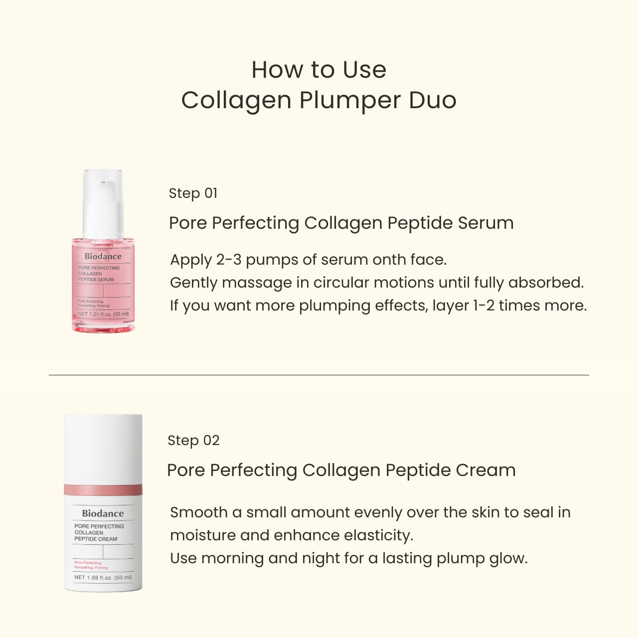 BIODANCE Collagen Plumper Duo: Pore Perfecting Collagen Peptide Serum & Facial Moisturizer, Korean Skincare Set for Plumping Glass Skin, Korean Skin Care, Skin Care Set