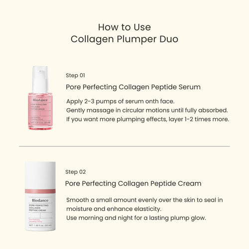 BIODANCE Collagen Plumper Duo: Pore Perfecting Collagen Peptide Serum & Facial Moisturizer, Korean Skincare Set for Plumping Glass Skin, Korean Skin Care, Skin Care Set