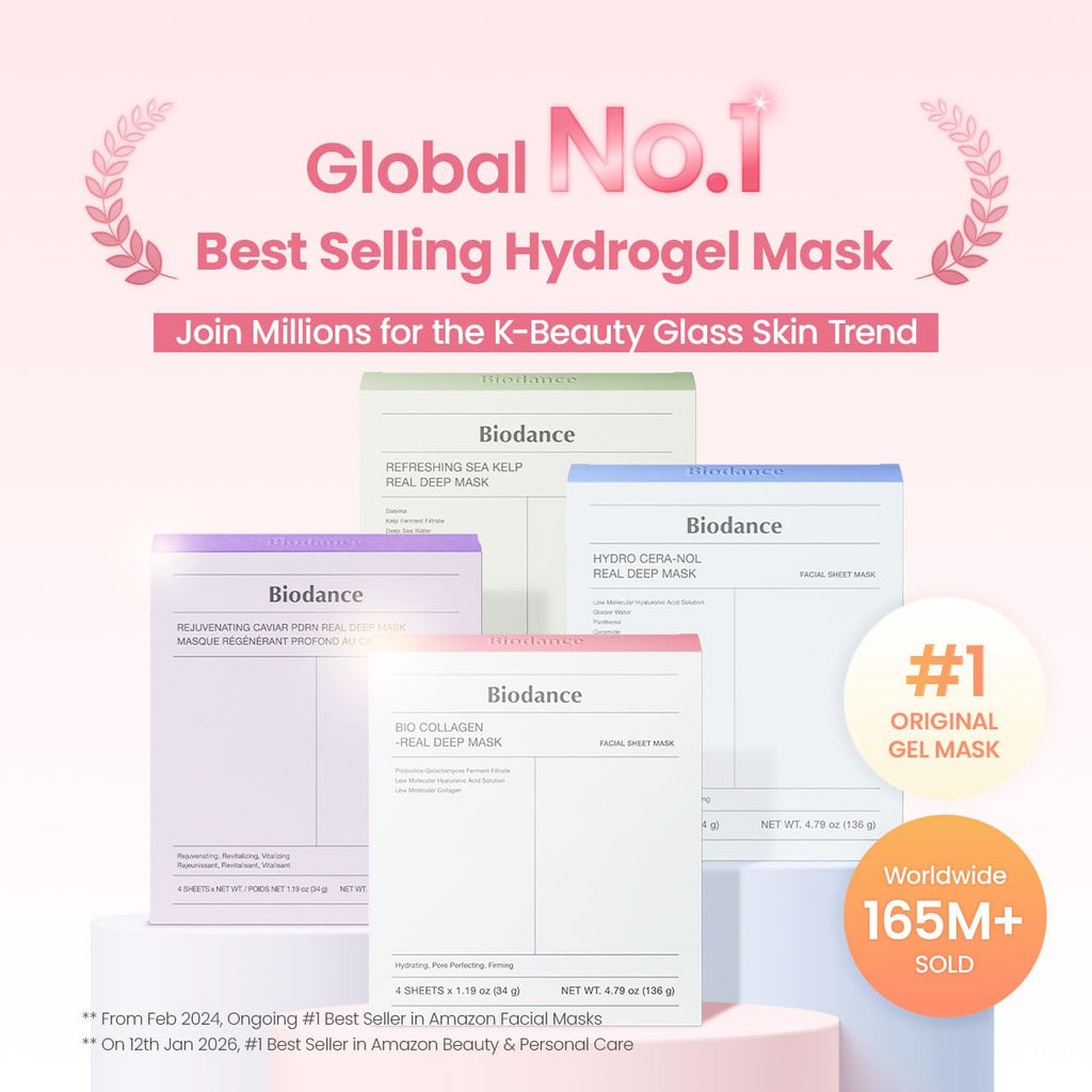 BIODANCE Collagen Pink Glow Trio: Collagen Real Deep Mask & Toner Pads & Peptide Serum for Plumping Hydration, Firming, Korean Skin Care, Skin Care Set